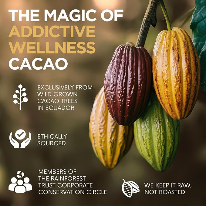 Addictive Wellness Raw Cacao Powder - Wild-Grown Heirloom Mycotoxin-Free Arriba Nacional Unsweetened Chocolate Powder, Vegan, Keto & Paleo Friendly 340g (12 Ounce)