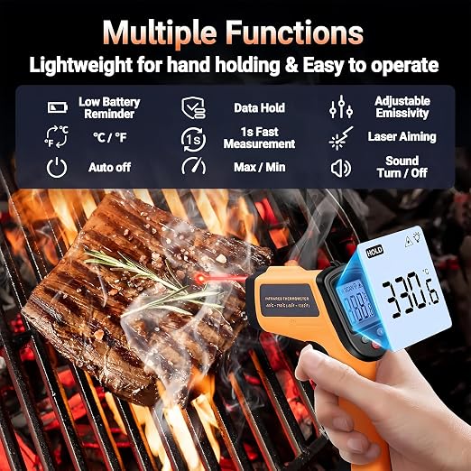 Digital Infrared Thermometer Gun for Cooking,BBQ,Pizza Oven, Infrared Thermometer Laser with Backlight,-58℉~712℉(-50℃~380℃) Handheld Non Contact Heat Laser Temperature Gun (Not for Human)