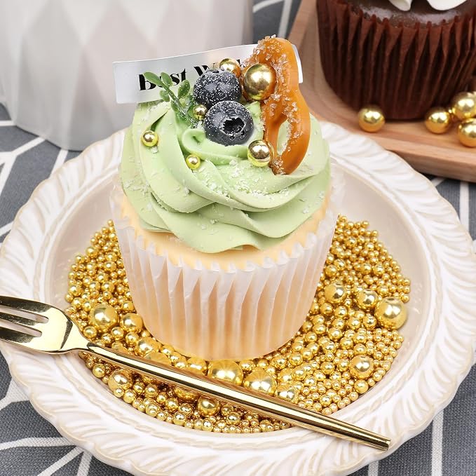 Gold Sprinkles, Edible Gold Pearl Sprinkles for Cake Decorating, 130g/4.6oz Candy Baking Decorations, Ice Cream Toppings and Cookie Decorating, Wedding Party Supplies