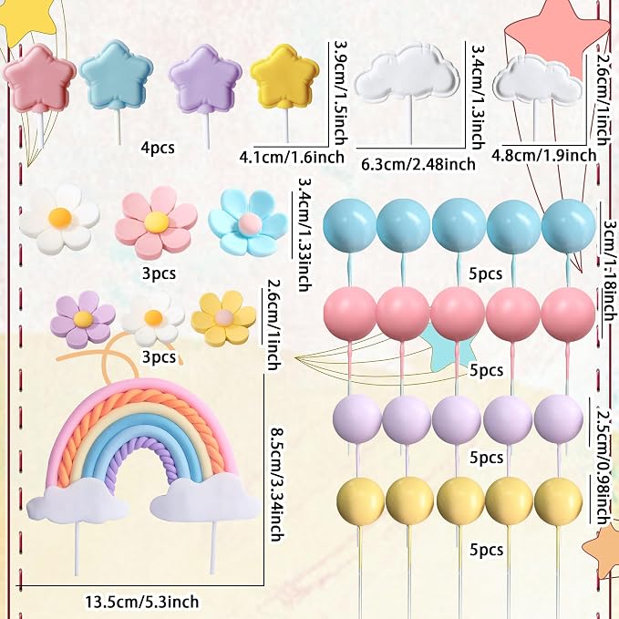 Boho Cake Topper Flower Cake Decorations Wedding Party Supplies Rainbow Cake Topper