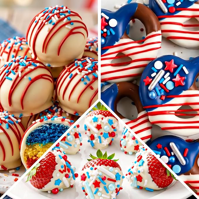 Patriotic Sprinkles, 4th of July, 130g/4.59oz, Edible Red White Blue Jimmies Sprinkles for Cake Decorating, Cake Decorations, Cupcake Toppers, Independece Day Festival Supplies