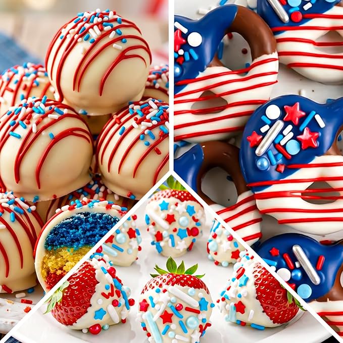 Edible Patriotic Sprinkles, 4th of July, 130g/4.59oz, Red White and Blue Sprinkles for Cake Decorating, Cake Decorations, Cupcake Toppers (Stars/Jimmies/Nonpareils）