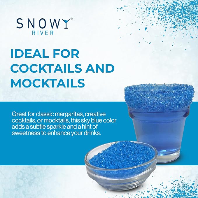 Snowy River Sky Blue, Cocktail & Margarita Sugar Rimmer - Vibrant Naturally Colored Sugar for Cocktail Rimming, Baking & Decorating, Medium Crystal - 16oz