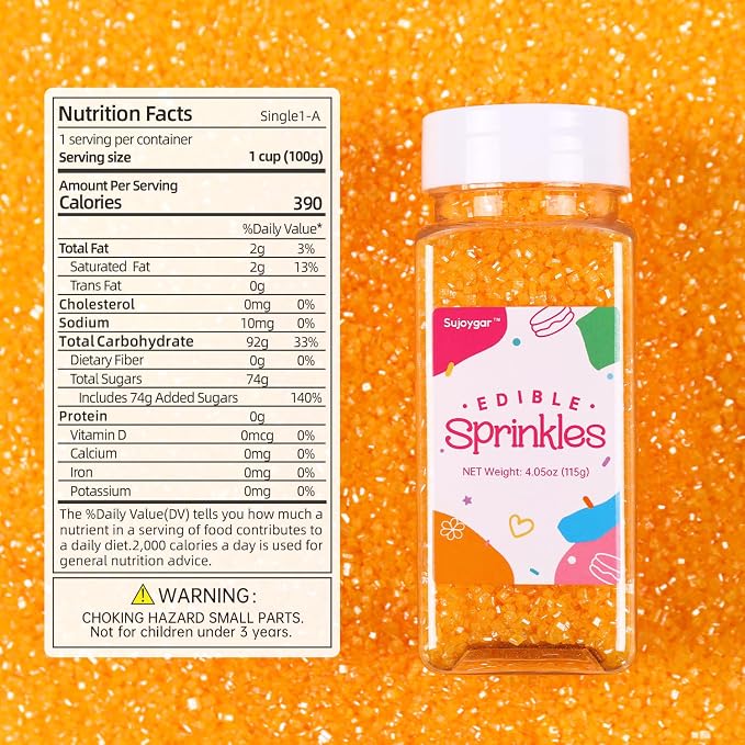 Dark Yellow Sugar Sprinkles for Cake Decorating, 4.02oz Yellow Sprinkles Edible for Cupcake Toppers Baking Cookie Ice Cream Chocolate Mardi Gras Easter Party Decoration