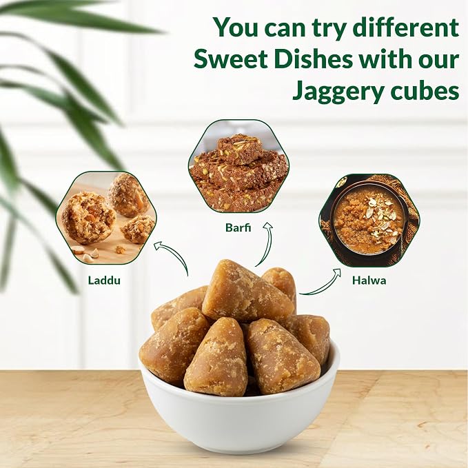 Danodia Foods Organic Jaggery Cubes, Cane Gur Sweetener, 2 lb Pack | Traditional sugarcane gur cubes for tea, coffee, cooking, baking, desserts and Indian pantry recipes; Indian pantry sweetener