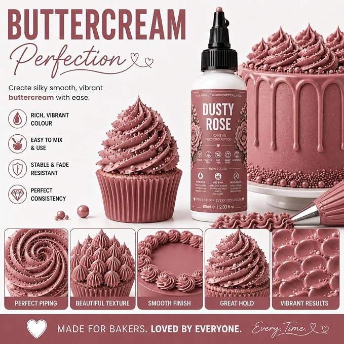Confect Dusty Rose Gel Food Coloring – Highly Pigmented Gel Based Food Color for Buttercream, Cakes, Cookies & Baking – 60mL / 2 FL OZ