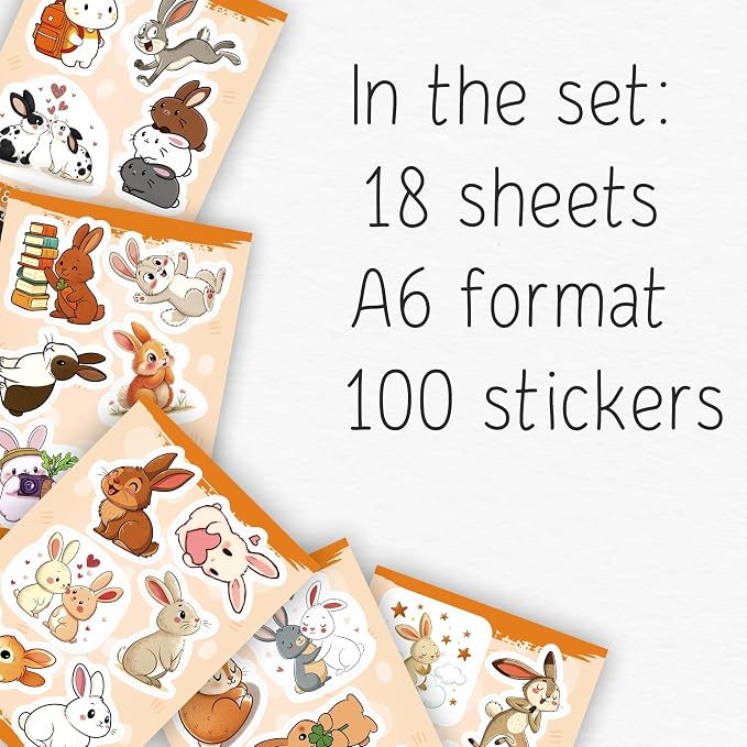 100Pcs Bunny Stickers for Water Bottles - Rabbit Stickers Cute, Small - Bunny and Rabbit Party Supplies & Decoration - Gift for Women & Men