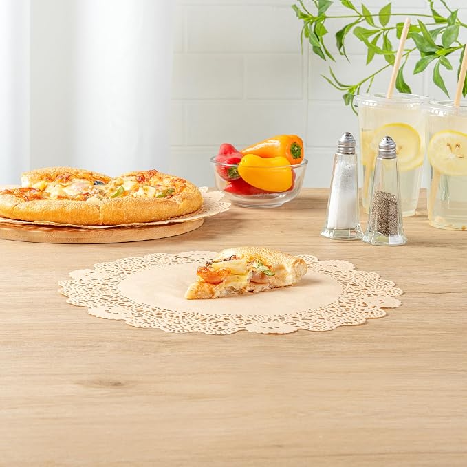 Restaurantware-Pastry Tek 12 x 12 Inch Paper Lace Doilies, 4000 Disposable Table Doilies - Elegant Lace Finish, Long Lasting, Kraft Paper Placemat, for Pastries, Cupcakes, Desserts