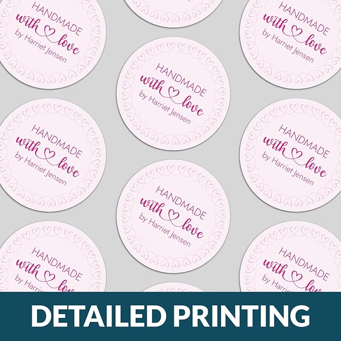 Personalized Handmade with Love Stickers – Custom 2" Round Packaging Labels for Small Business Orders, Gifts, Boxes & Envelopes (50–1000 Stickers) (Ring of Hearts)