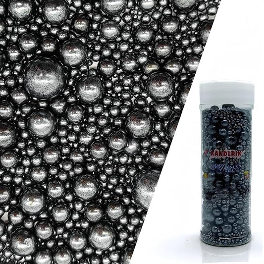 Edible Black Sugar Pearls Sprinkles Candy Mix Size Pearls Cake Decorations Cupcake Toppers Cookie Decorating Perfect for Wedding Party Valentine Halloween Christmas Supplies 4.58OZ