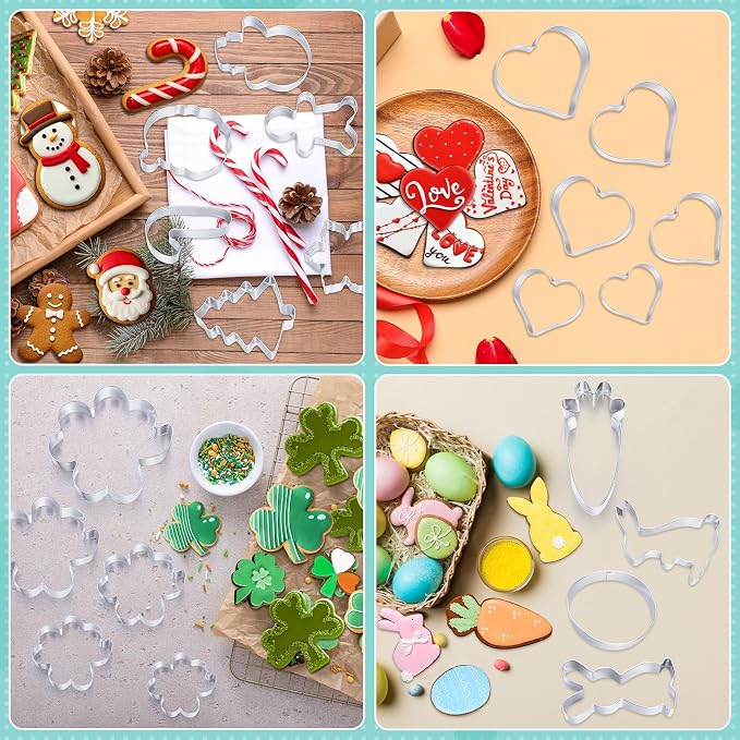 Maxdot Set of 44 Seasonal Cookie Cutters, 4th of July Stainless Steel Molds Cookie Cutters for Patriotic, Independence Day, Valentines, Easter, Summer, Halloween, Christmas, Holiday, All Seasons