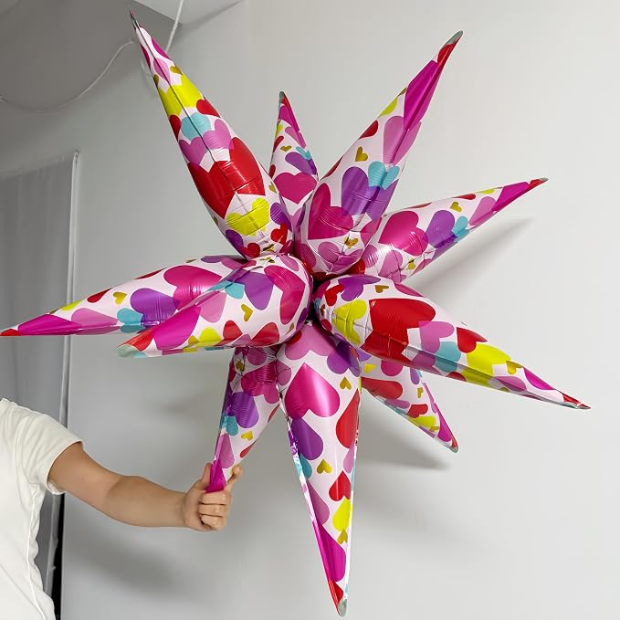 2Pcs Heart Explosion Pointed Star Foil Balloons/Love Birthday Balloons for Valentine’s Day,Romantic Parties, Weddings, New Year's Eve 2026, Bridal Shower, Birthday Decor (2Pcs Yellow)