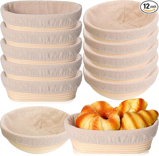 Geetery Set of 12 Proofing Basket, 10 Inch Round Oval Cane Bread Proofing Baskets with Sourdough Bread Baking Supplies, Making Kit for Dough Baking