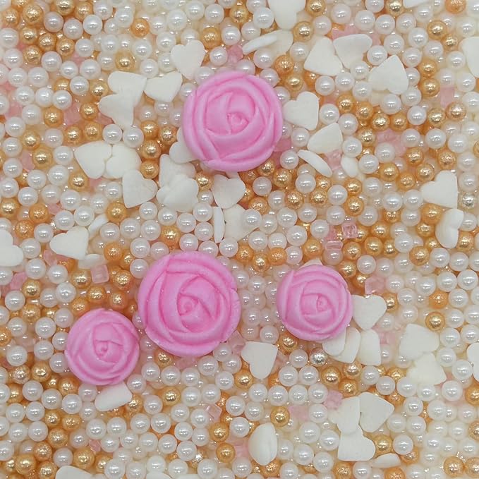 Gold Series Sprinkles Rose Sprinkles Edible Heart Cake Decorating Cupcake Toppers Cookie Decorating Perfect for Cakes, Cupcakes, Desserts