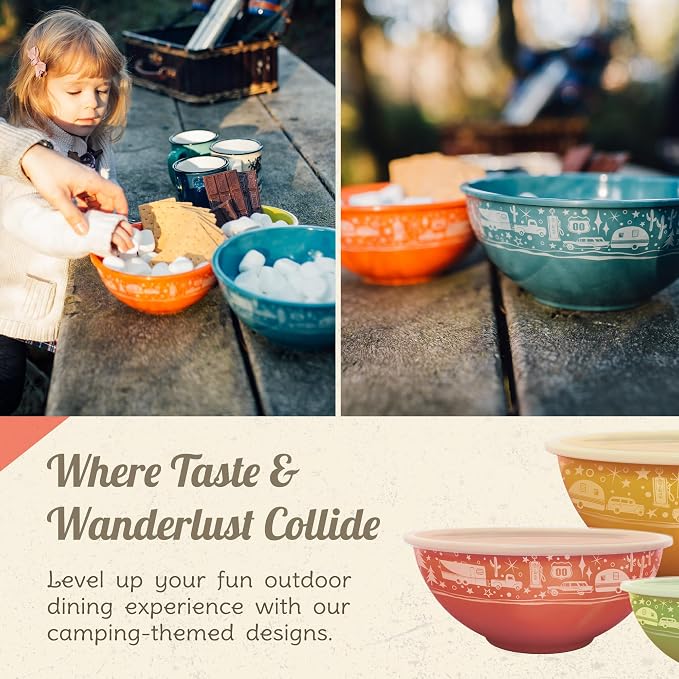 Camp Casual Melamine Bowls with Lids - 4 BPA Free Nesting Bowls with (New and Imporved) Lids Set for Indoor & Outdoor Dining - Sturdy, Lightweight, & Top Shelf Dishwasher Suitable Camping Bowl Set