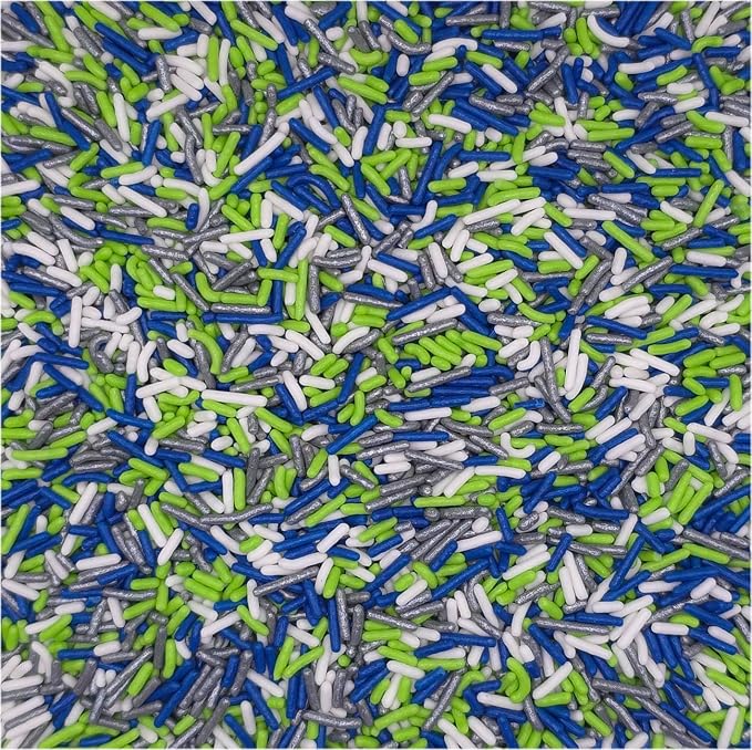 NCS Seattle Game Day Lime Green, Dark Blue, Silver & White Jimmies Edible Sprinkles – Cupcake, Cake & Cookie Decorations, 7 oz
