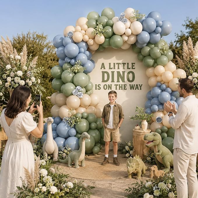 Dusty Blue Sage Green Balloon Garland Arch Kit, Double Stuffed Fog Blue Green Sand White Beige Balloons for Neutral Baby Shower Bridal Shower Wedding Anniversary Woodland Dinosaur Birthday Party Decor