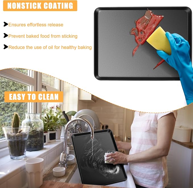 E-far Nonstick Baking Sheet with Rack Set, 16 x 12 x 1 Inch Cookie Sheet Baking Pans with Cooling Racks, Warp Resistant & Heavy-Duty, Non-Toxic & Easy Clean (2 Pans + 2 Racks)