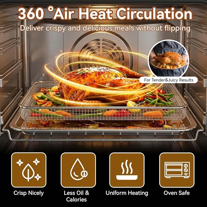 3PCS Air Fryer Replacement Tray for Cuisinar TOA-060/065 Toaster Oven Parts | Air Fryer Tray and Basket for Oven, Steel Baking Sheet Pan with Wire Rack Accessories for Cooking Bread and Broiling,NonStick