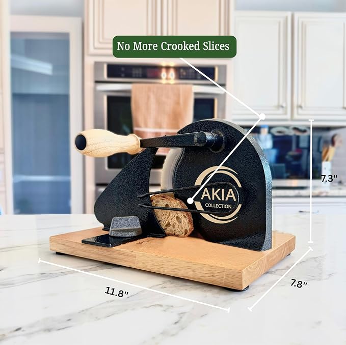 Bread Slicer for Homemade Bread & Sourdough Rounds — Manual Sourdough Slicer, Hand Crank Cutter with Adjustable Thickness, Stainless Steel Blade, Includes Beeswax Bag