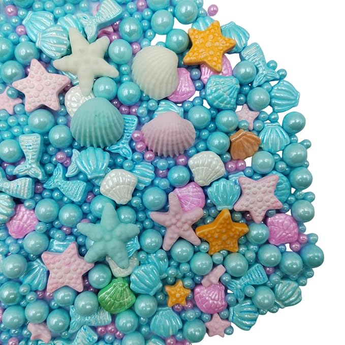 Homankit Mermaid Sprinkle Sweets Sprinkles for Baking Dessert Cupcake Cake Topper Starfish Shell Pearl Mermaid Candy Mix 3.53 Ounces