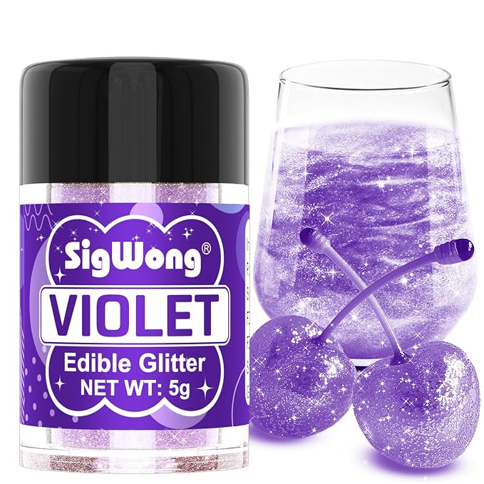 Violet Edible Glitter - 5g Food Grade Cake Decorating Shimmering Glitter, Edible Sprinkle Luster Dust for Drinks, Chocolates, Fondant, Strawberries, Cupcakes, Candy, Easter Cookie - Vegan