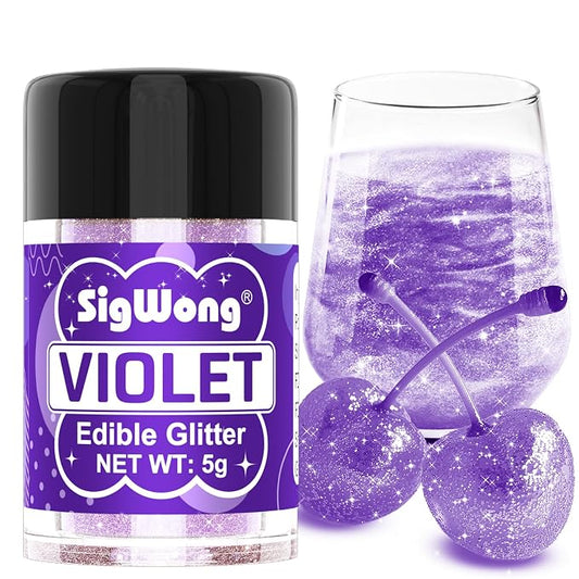 Violet Edible Glitter - 5g Food Grade Cake Decorating Shimmering Glitter, Edible Sprinkle Luster Dust for Drinks, Chocolates, Fondant, Strawberries, Cupcakes, Candy, Easter Cookie - Vegan