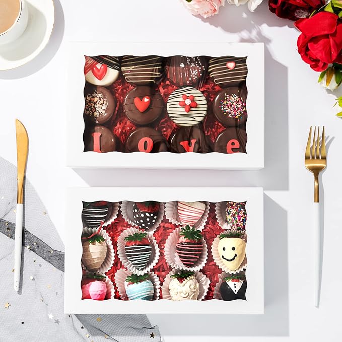24PCS 10x7x2.5 inches Cookies Bakery Boxes with Window - Cakesicle, Chocolate Bomb, Macaron, Chocolate Covered Strawberries, Pretzel Rods Boxes