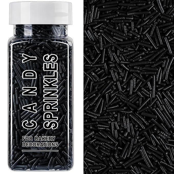 Black Jimmies Sprinkles, Edible Black Sprinkles for Baking Topping, Cupcakes, Cookies, Ice Cream & Cake Decorating, Halloween Graduation Party Supplies
