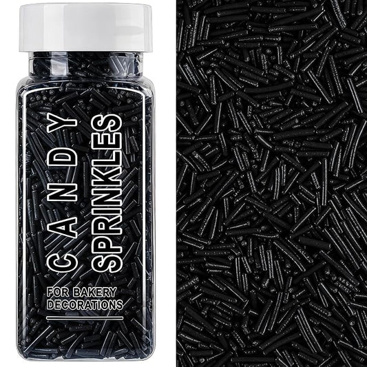 Black Jimmies Sprinkles, Edible Black Sprinkles for Baking Topping, Cupcakes, Cookies, Ice Cream & Cake Decorating, Halloween Graduation Party Supplies