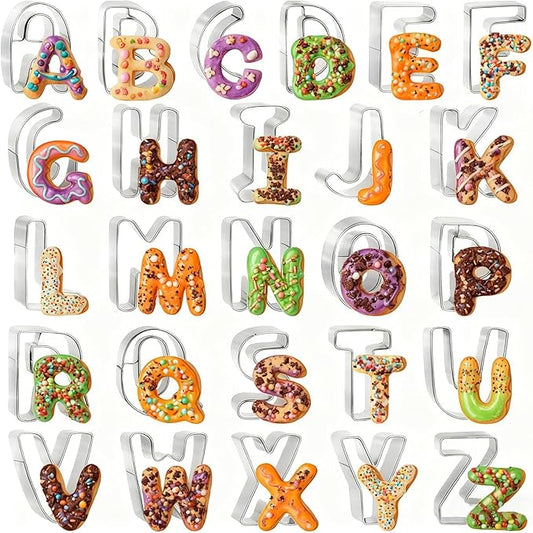 3 Inch Alphabet Letter Cookie Cutter Set 26 Pcs Large DIY Stainless Steel Cookie Cutter Baking Molds Set,for Biscuits,Cookie,Fondant,Dough,Fruit，for Birthday wedding Halloween Christmas family Party