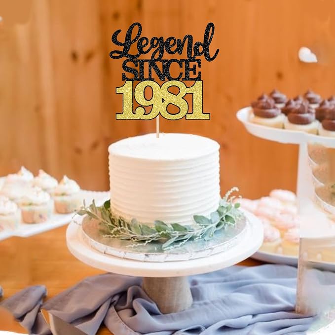 1 PCS Legend Since 1981 Cake Topper Black Gold Glitter Forty Five Happy 45th Birthday Cake Pick Hello 45 Cheers to 45 Years Cake Decoration for 45th Birthday Anniversary Party Decorations Supplies