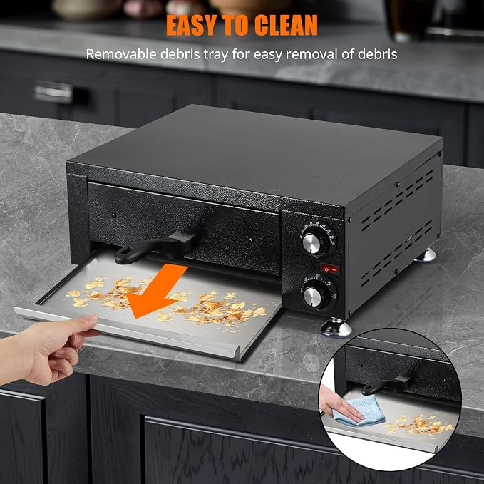 Commercial Pizza Oven Countertop, 14" Electric Pizza Oven for Indoor Use, Stainless Steel Electric Oven with Timer, Removable Crumb Tray, for Home Kitchen, Restaurant