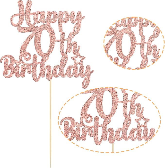 Gyufise 1Pc Happy 70th Birthday Cake Topper Glitter 70 & Fabulous Cheers to 70 Years 70th Birthday Cake Pick for Celebrating 70th Birthday Anniversary Party Cake Decorations Supplies Rose Gold