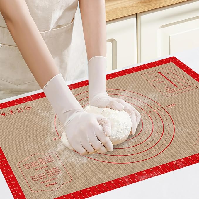 Silicone Pastry Mat 26"x16", 0.7mm Thick Non Slip Baking Mat with Measurements, Large Dough Rolling Mat for Pizza, Bread, Pie Crust, Fondant, Cookies