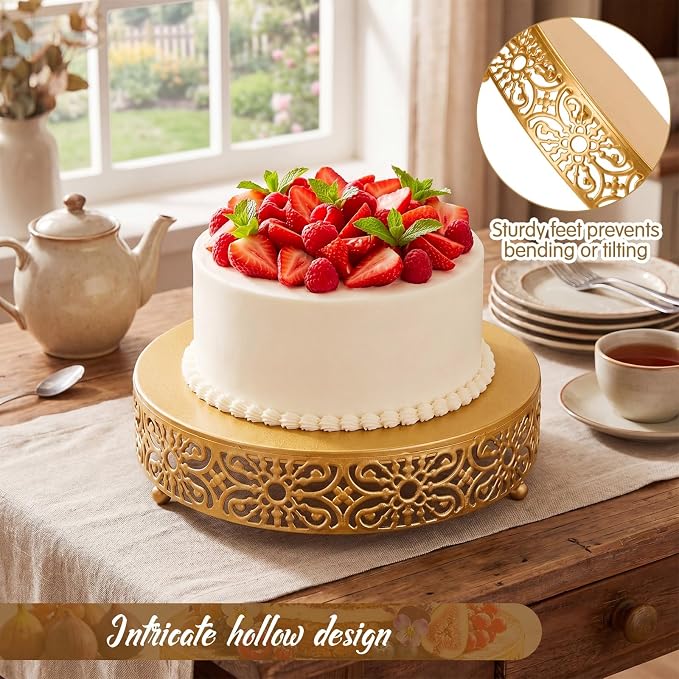 Wenqik 12 Inch Cake Stand Round Metal Cupcake Dessert Wedding Cake Stand Cookies Display Holder Fruit Food Serving Tray for Table Wedding Birthday Anniversary Party Decor (Gold)