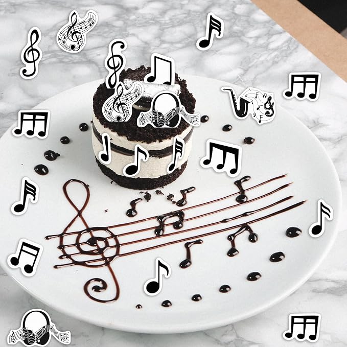 64PCS Edible Musical Notes Cupcake Toppers Wafer Paper Black Music Symbol Cake Picks Music Concert Cake Topper Edible Musical Cupcake Picks for Concert Theme Party Decor