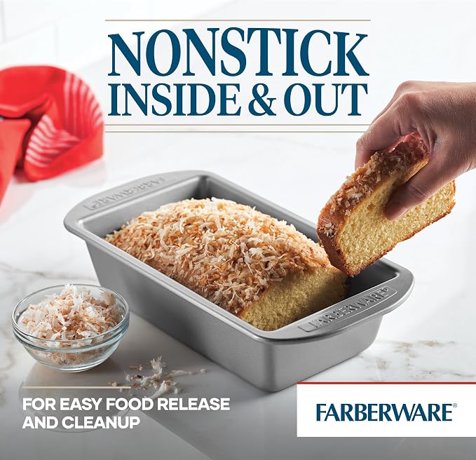 Farberware Nonstick Bakeware Bread Pan and Meat Loaf Pan Set, 2-Piece, Gray