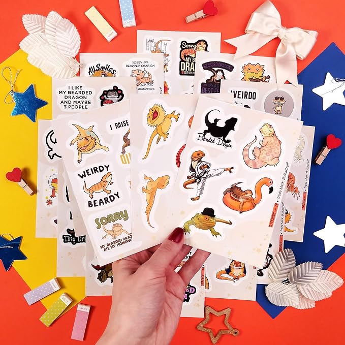 100Pcs Cute Bearded Dragon Stickers for Water Bottles - Bearded Dragon Gift for Women & Men, Laptop Decals, Gifts for Women & Men