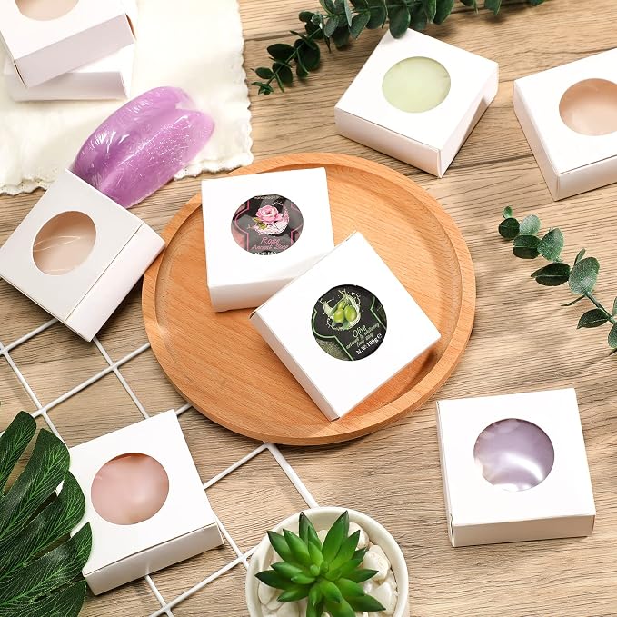 Chinco 30 Pcs Square Soap Boxes for Homemade Soaps Candle 3 x 3 x 1.2 Inch Soap Boxes with Clear Window Small Gift Wrapping Box for Soaps Packaging Bakery Cookies Candy Party Favor Supplies