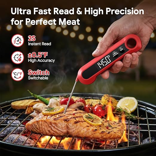 Meat Thermometer Digital, Instant Read Food Thermometer for Cooking, Grilling, BBQ,Candy,Smoker,Air Fryer, Professional Kitchen Gadgets, Gift for Fathers Day, Dad, Men, Husband, Him