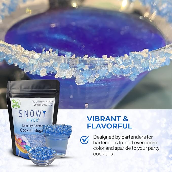 Snowy River Blue Dream, Cocktail & Margarita Sugar Rimmer - Vibrant Naturally Colored Sugar for Cocktail Rimming, Baking & Decorating, Medium Crystal - 4oz