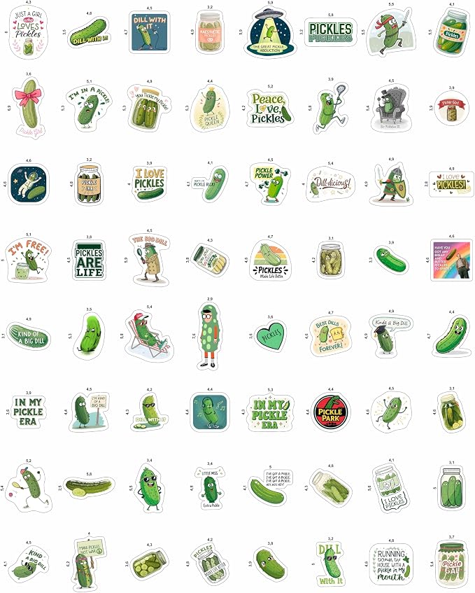 100Pcs Pickle Stickers for Water Bottle and Laptop - Pickle Party Supplies, Decorations - Food and Fun Stickers, Gifts for Women & Men