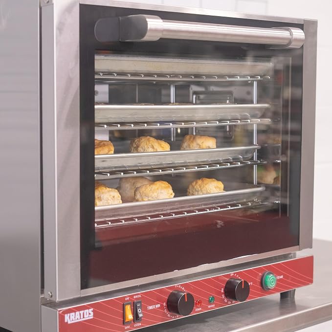 Kratos Commercial Oven, Half Size Countertop Electric Convection Oven with Steam Control, Stainless Steel, 208/240V (29M-059)