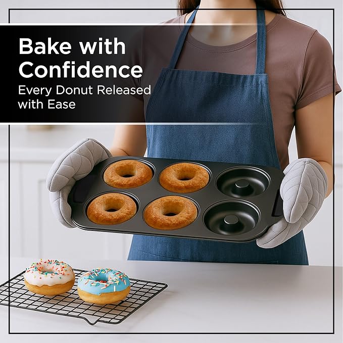 Wrenbury Donut Pan for Baking 6 Cup Set of 2 - Doughnut Mold Baking Tray | Large Carbon Steel Bagel Molds - 3.5” Cup - Easy Clean