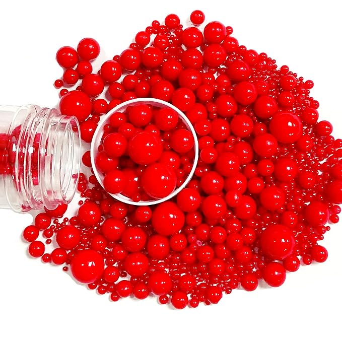 Sprinkles Edible Red Pearl Sugar Sprinkles Candy 142g/5.01oz Mix Size Red Pearls Cookie Decorations and Cupcake Toppings, Wedding Party Valentines Christmas Supplies