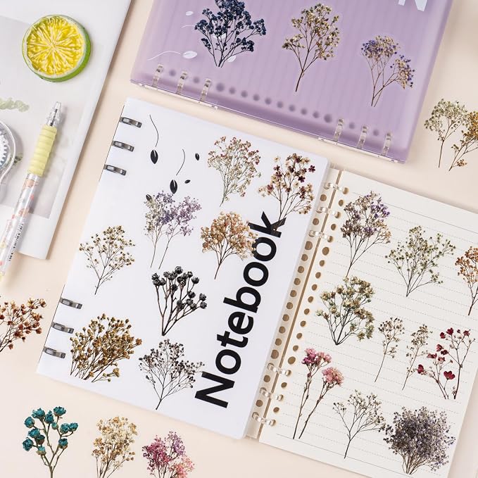 50pcs Vintage Babysbreath Stickers, Aesthetic Flowers Sticker Transparent Flora Stickers for Scrapbook Journal, Waterproof for Water Bottles Laptop Phone Scrapbook Supplies DIY Crafts