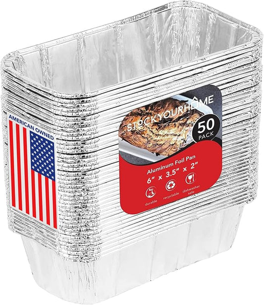 Stock Your Home Aluminum Pans Mini Loaf Pans (50 Pack) 1 Lb Aluminum Foil Tin Pans, Small Loaf Pans – 1 Pound Disposable Baking Pans Perfect for Baking Cakes, Bread Loaves - 6 x 3.5 x 2