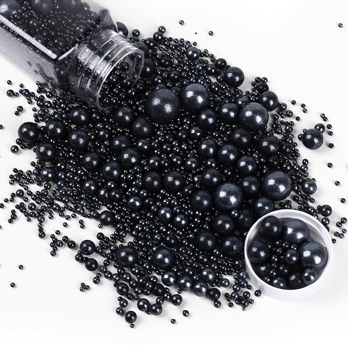 Cobakey Black Sprinkles for Cake Decorations Edible Pearl Sprinkles for Cupcake Toppers Wedding Party Valentines Halloween Christmas Supplies 3.52 ounce