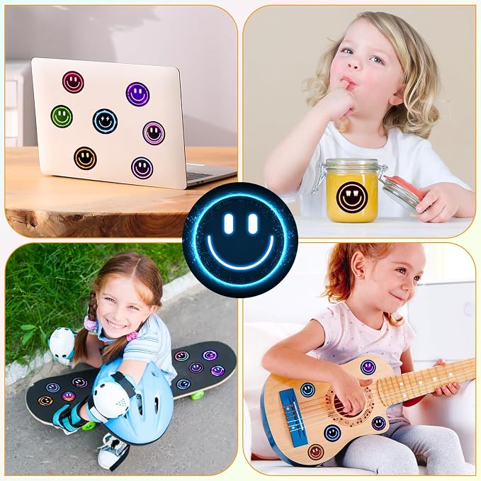 50PCS Smile Neon Stickers, Cute Water Bottle Stickers for Kids | Cute Water Bottle Stickers for Kids, for Teaching Rewards, Notebooks, Stationery, Luggage, Cartoon PVC Happy Sticker